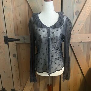 Sheer Black Blouse with Ruffled Collar